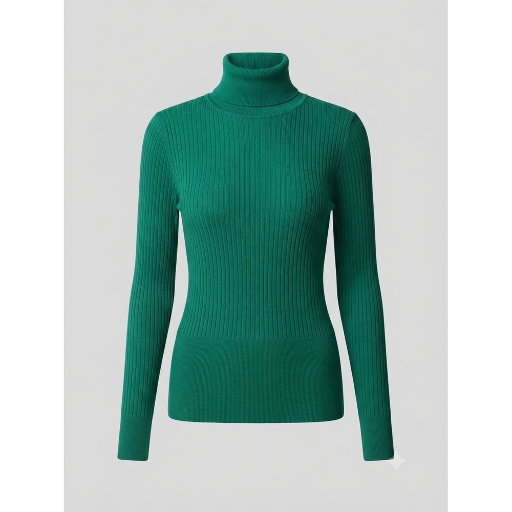 Zaraโ Womens Ribbed Knit Turtleneck Sweater Emerald Green Size L A2-018